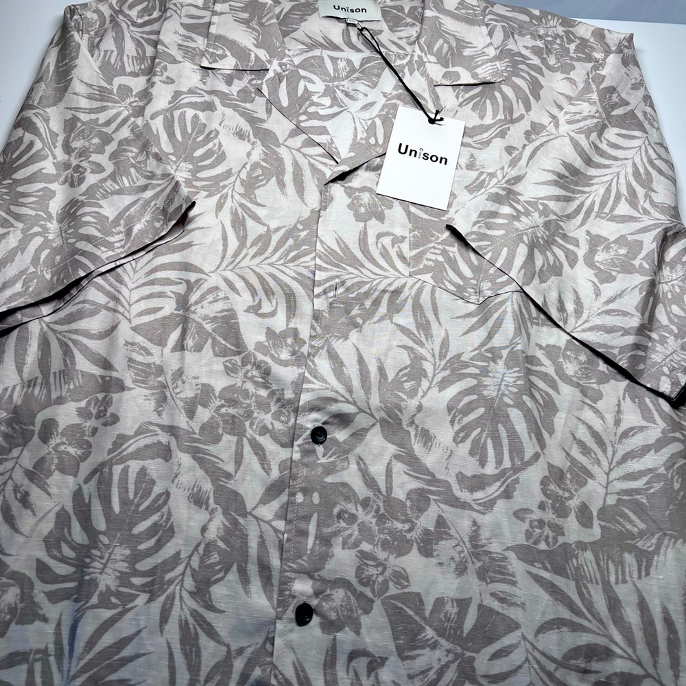 Unison Hawaiian Tropical Short Sleeve 2XL Button Down Pocket Linen